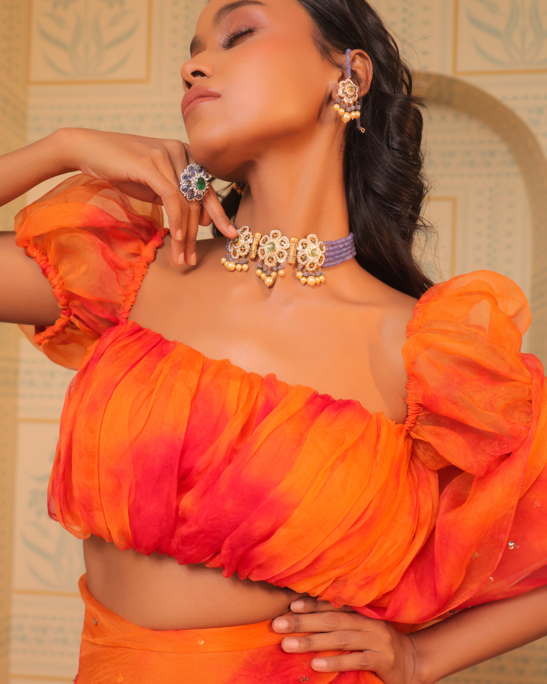 Sonali Bansal - Orange tiedye drape saree with blouse From Banno Ki Saheli