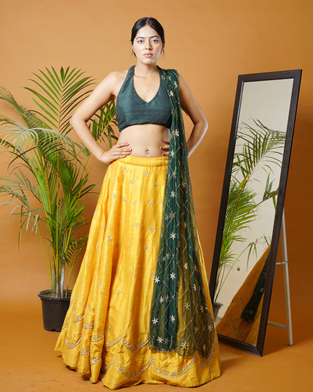 Sonali Bansal - Green blouse and dupatta with mustard lehenga From Fiza