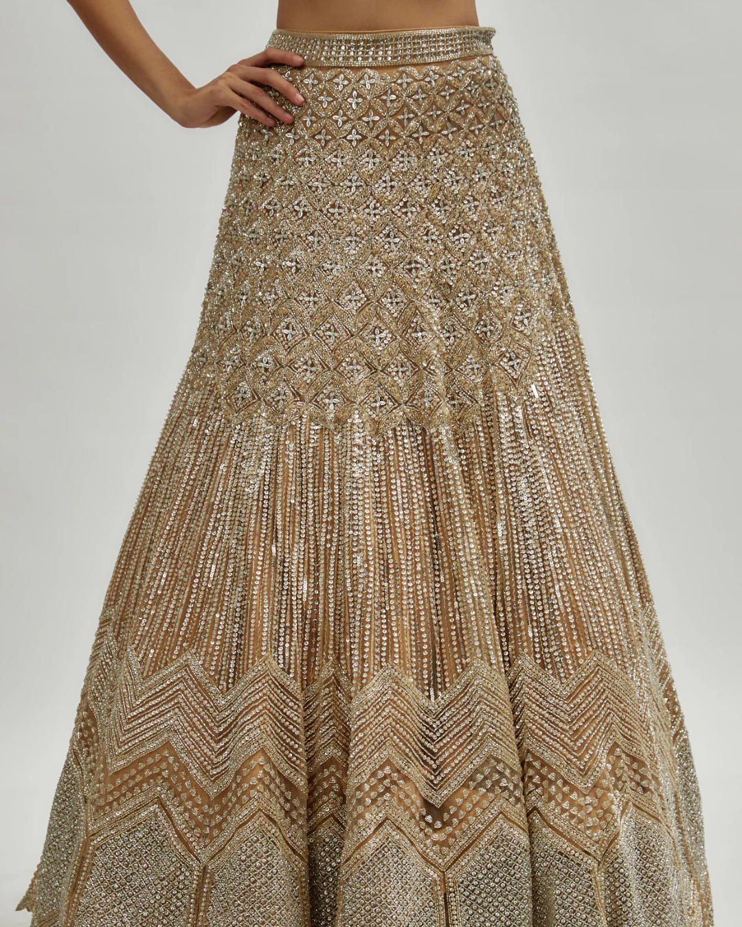 Isa by Dolly Wahal - Chrome Gold Net Embroidered Lehenga Set