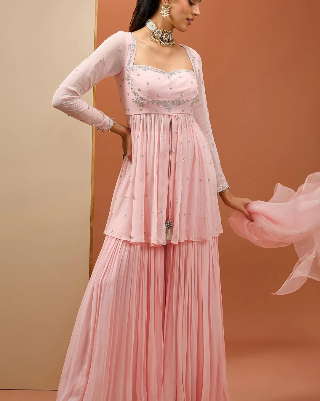 Esha Koul - Baby Pink Peplum Set From Noor
