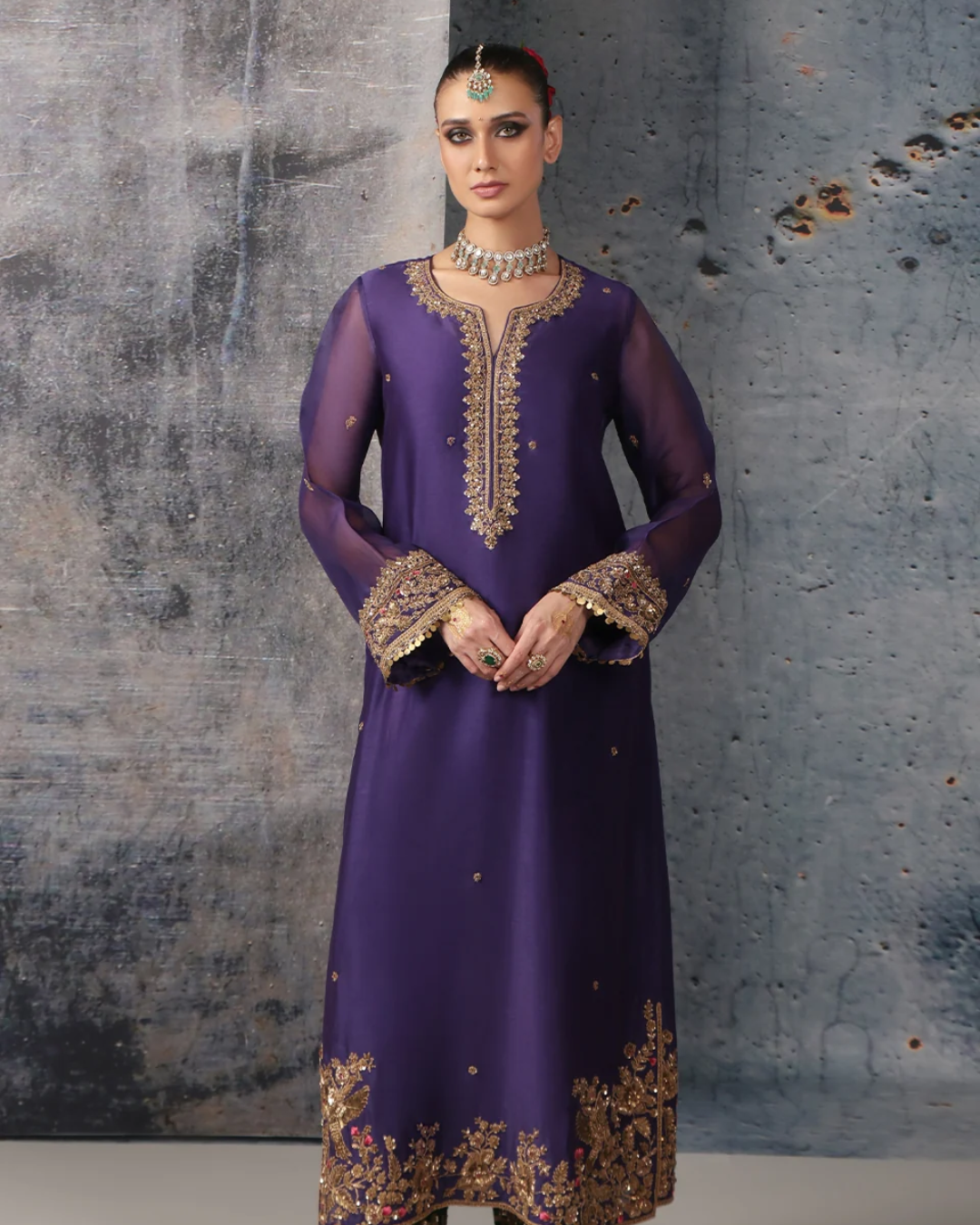 Niti Bothra - Zar-Rang Purple Straight Long Kurta Set