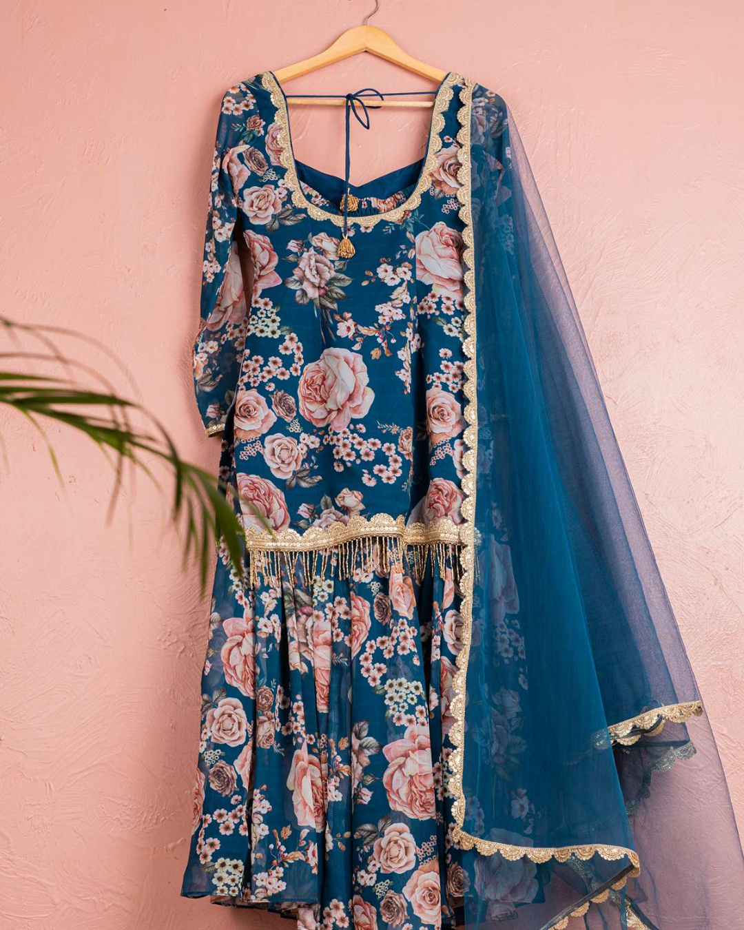 Anisha Shetty - Bahama Blue Floral Sharara With Kurta Set
