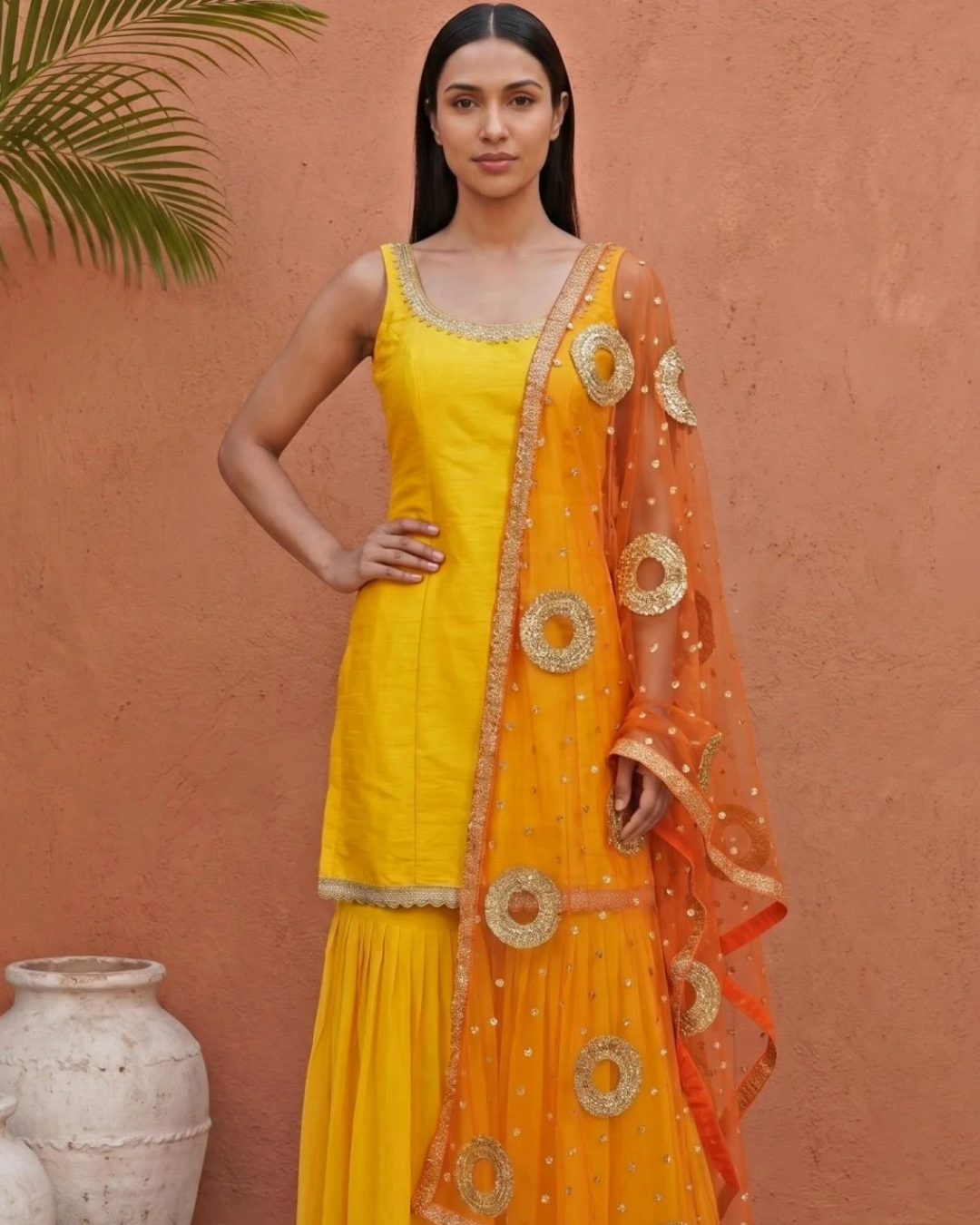 Anisha Shetty - Yellow Kurta Sharara With Ombre Dupatta