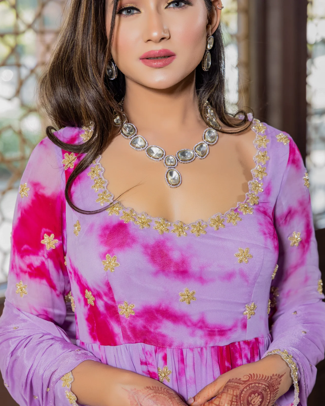 Sonali Bansal - Bulbul -Mauve tie and dye hand embroidered anarkali set From Phiroza