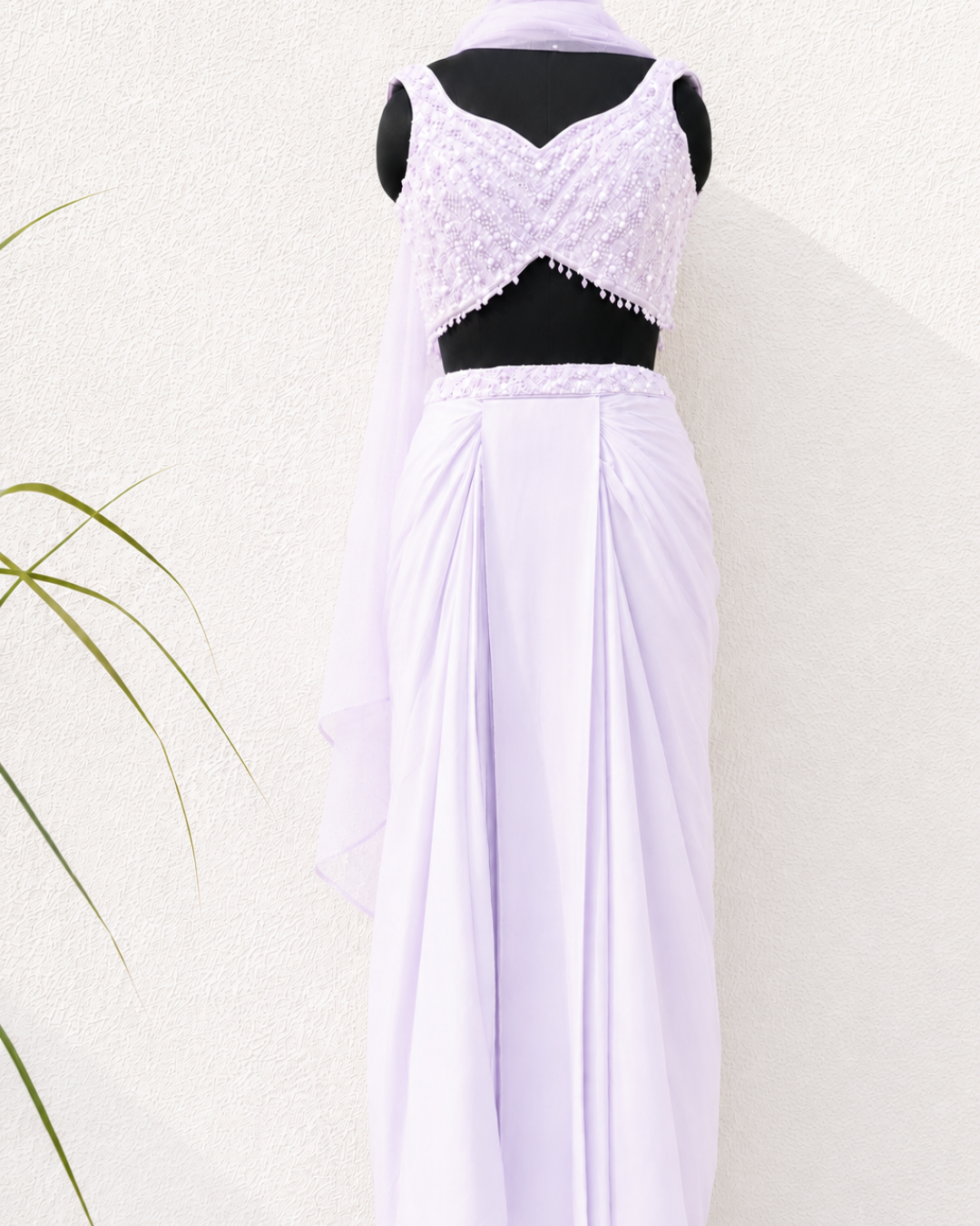 Anisha Shetty - Lilac Sequin And Pearl Blouse With Pleated Skirt And Dupatta