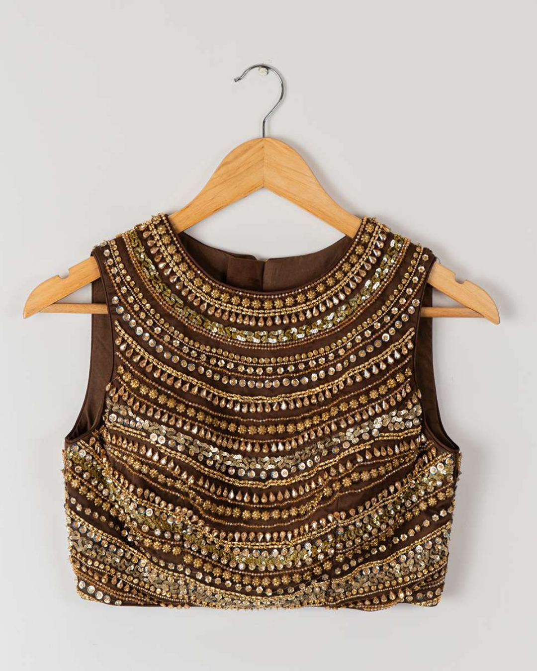 Anisha Shetty - Mocha Embroidered Gold Lehenga Set