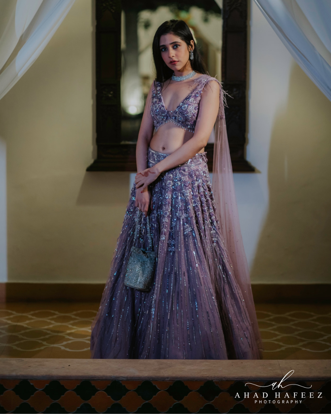 Isa by Dolly Wahal - Lavender Floral Lehenga From Athena