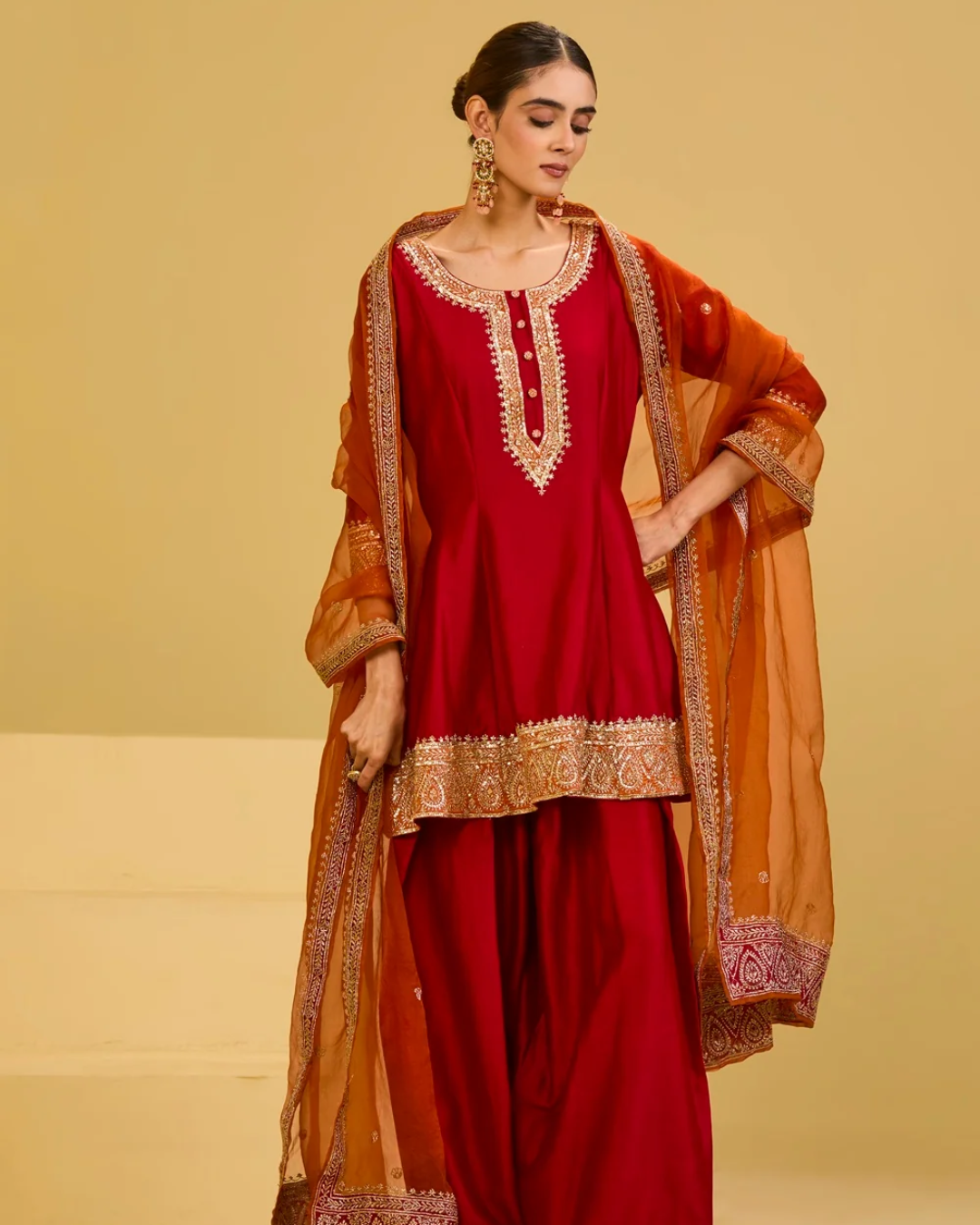 Esha Koul - Red & Orange Salwar Set From Naaz