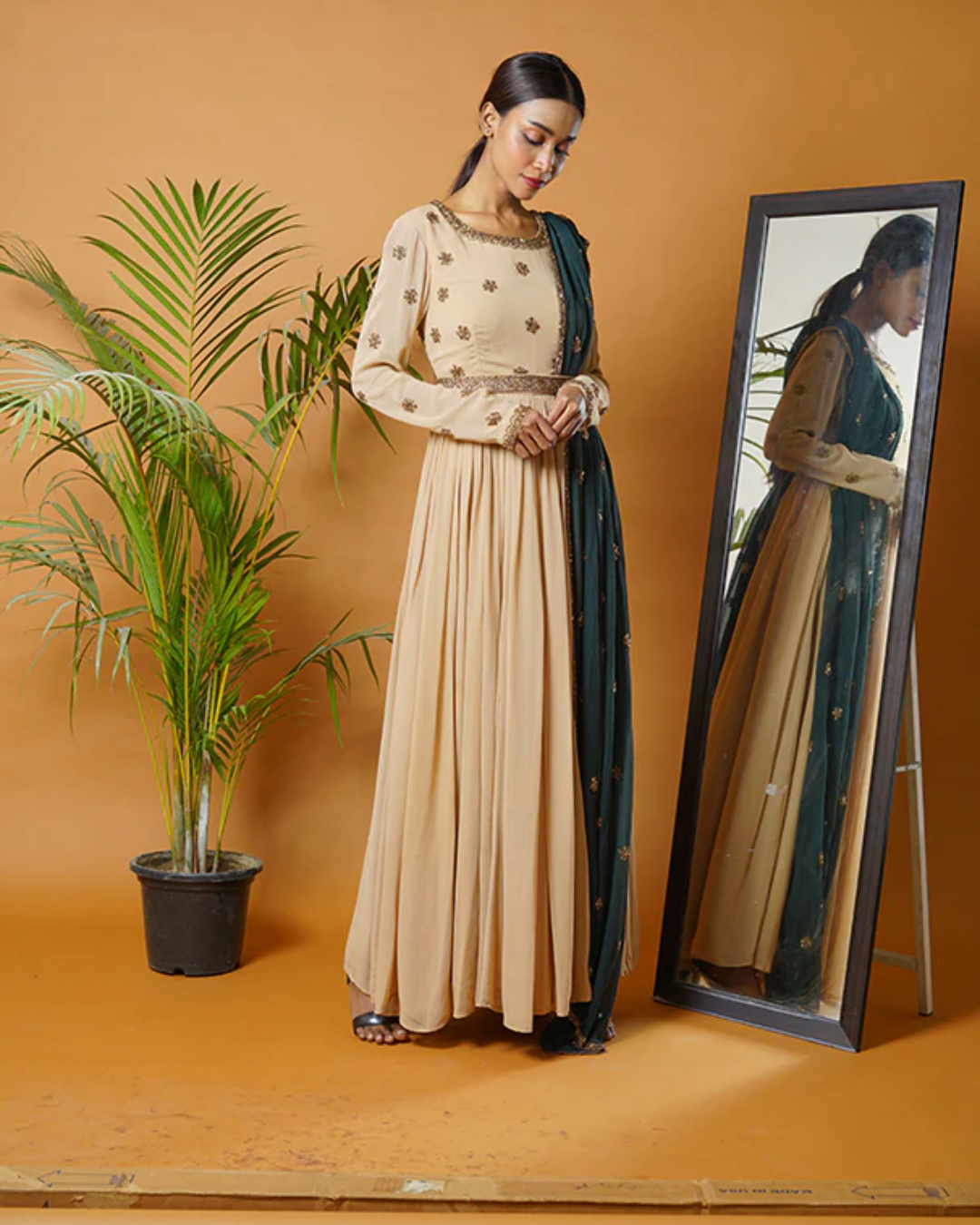Sonali Bansal - Beige anarkali suit and waistbelt with green dupatta From Fiza