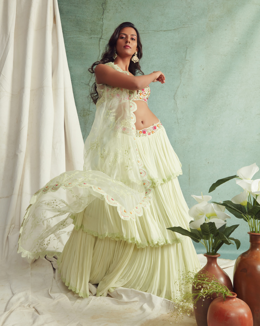 Priyanka Jain - Frilled Lehenga,Blouse And Cape From Love Of Tomorrow
