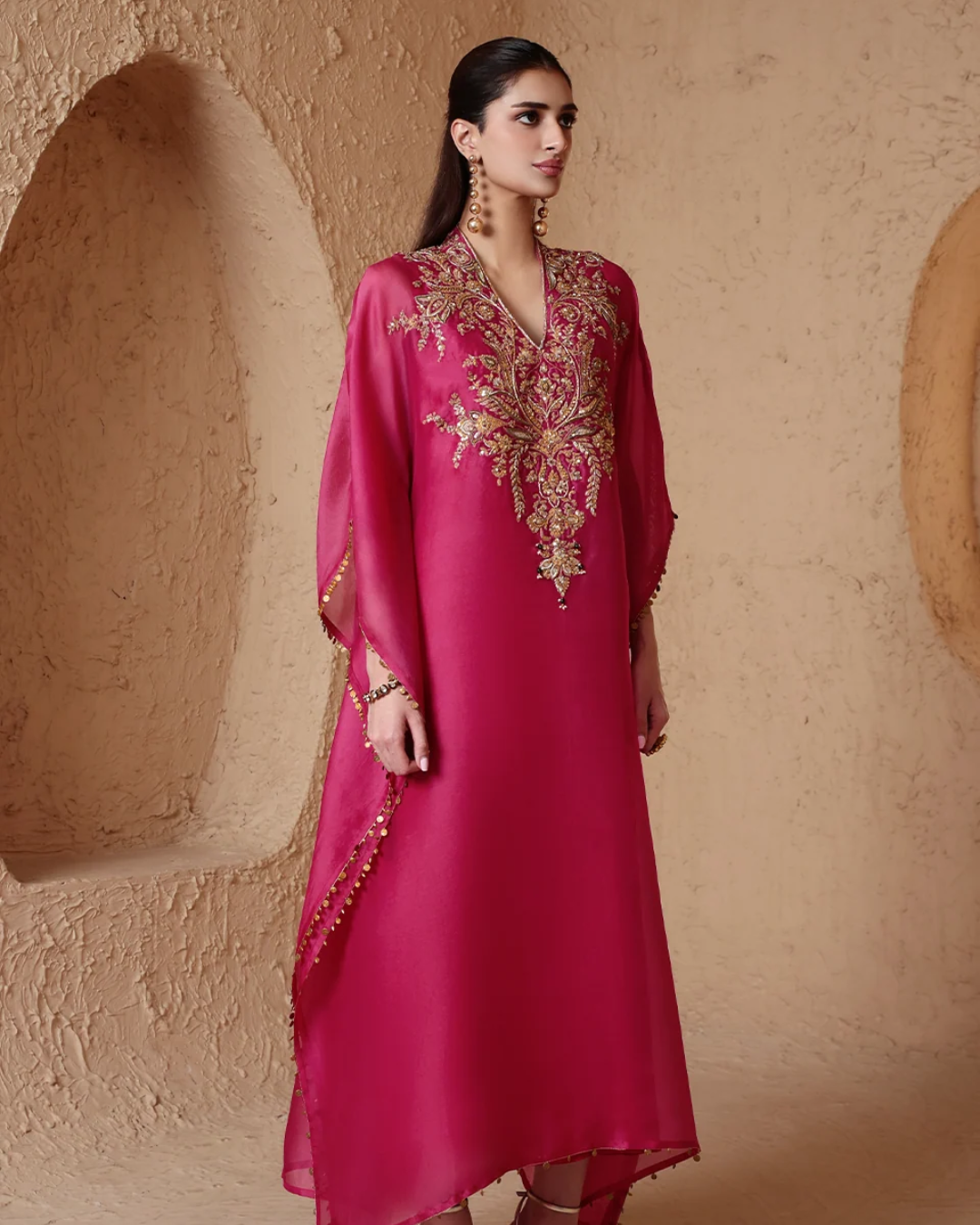 Niti Bothra - Zar-Rang Pink Heavy Kaftan Set