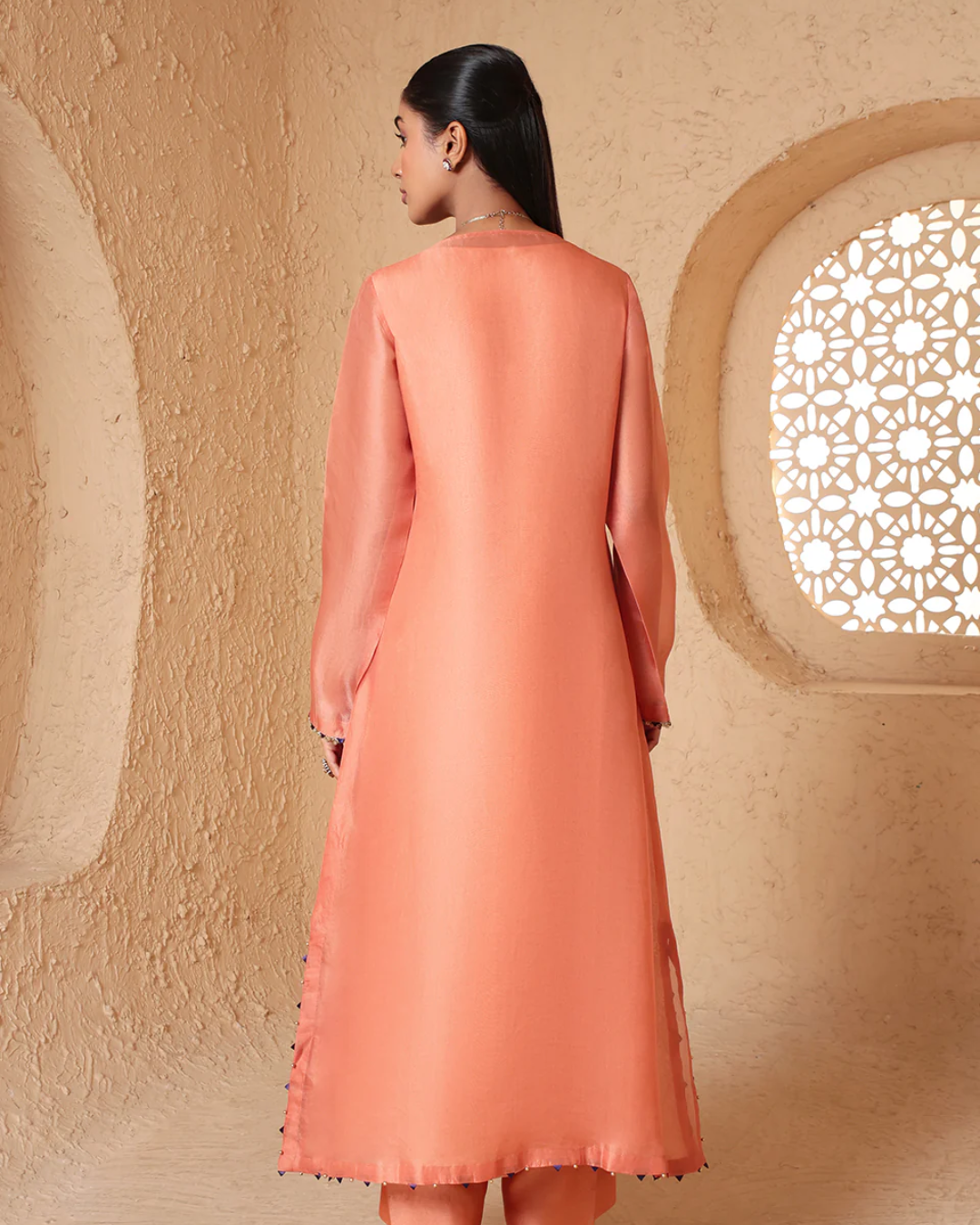 Niti Bothra - Mehrang Peach Heavy Neck Kurta Set