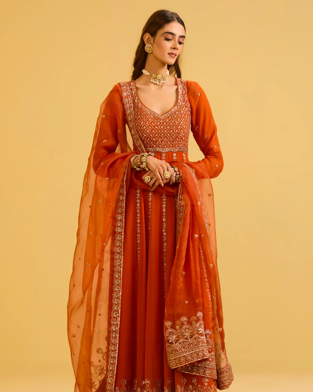 Esha Koul - Rust Anarkali Set From Naaz