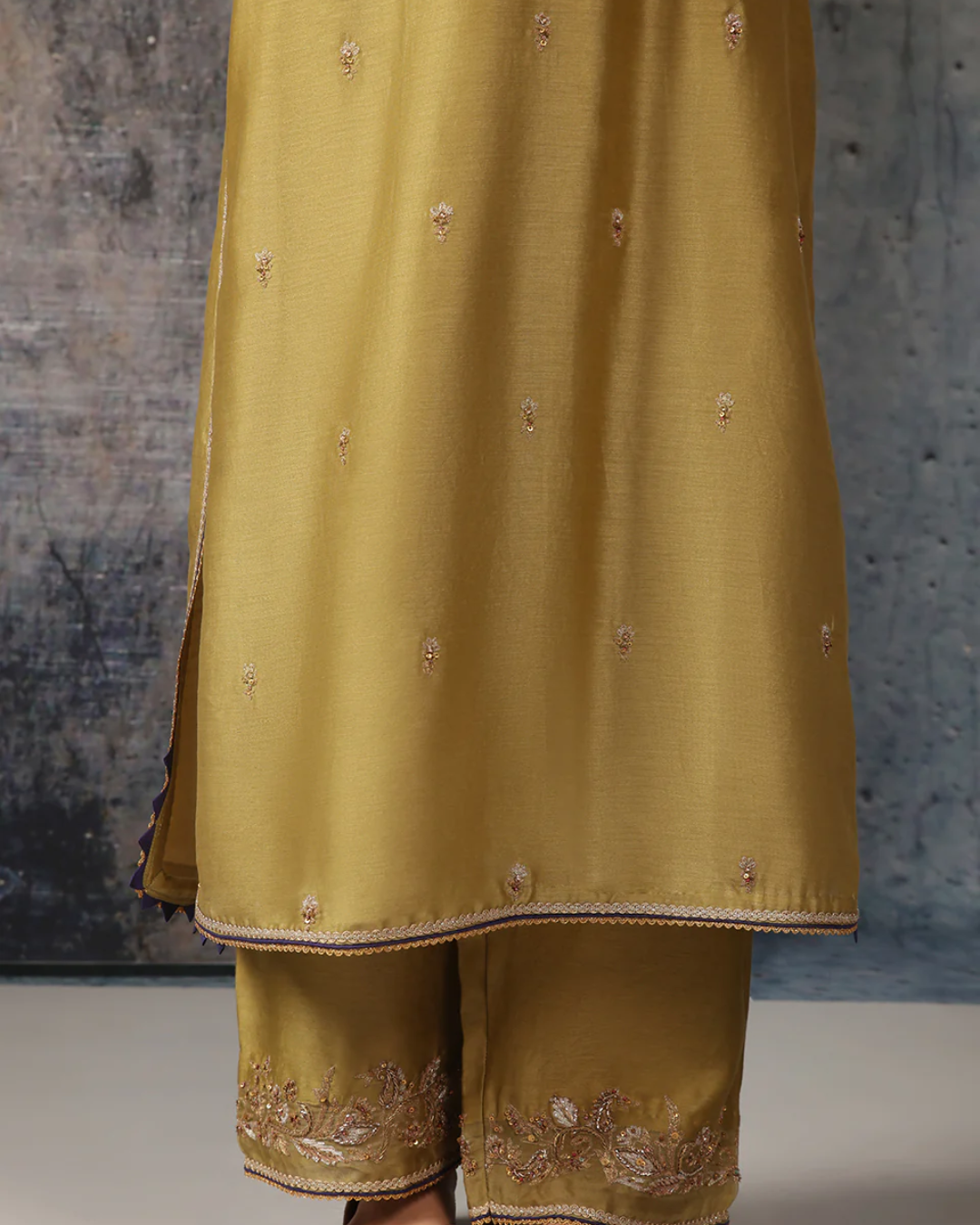 Niti Bothra - Mehrang Olive Green Straight Long Kurta Set