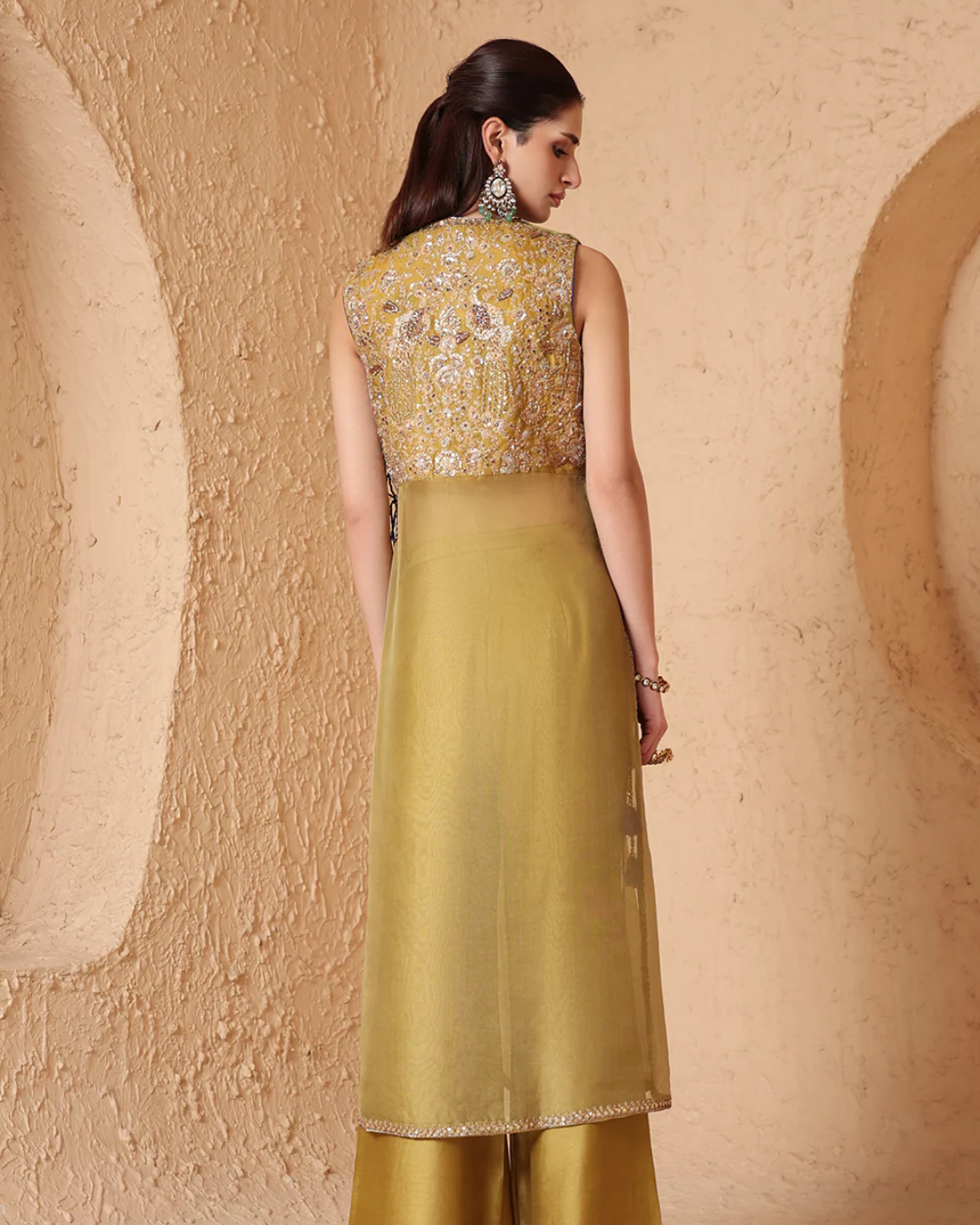 Niti Bothra - Mehrang Olive Green Tie-up Sleeveless Kurta Set