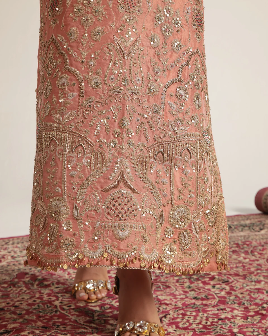 Niti Bothra - Zar-Rang Peach Heavy Jaal Kaftan Set