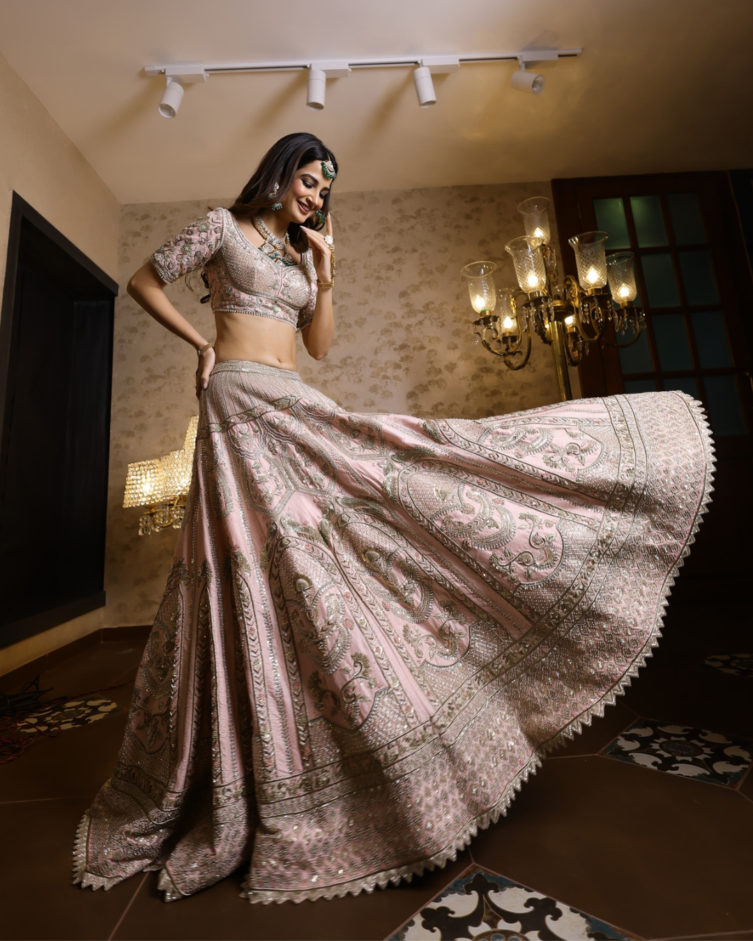 Isa by Dolly Wahal - Emma Pink Bridal Lehenga From Fiori