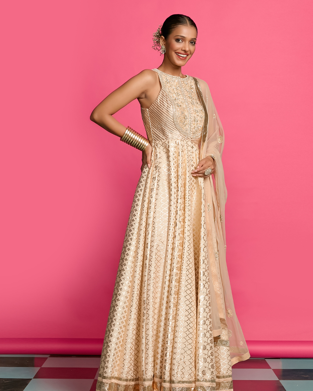 Priyanka Jain - Vintage Rose Gold Anarkali Set From Riyasat