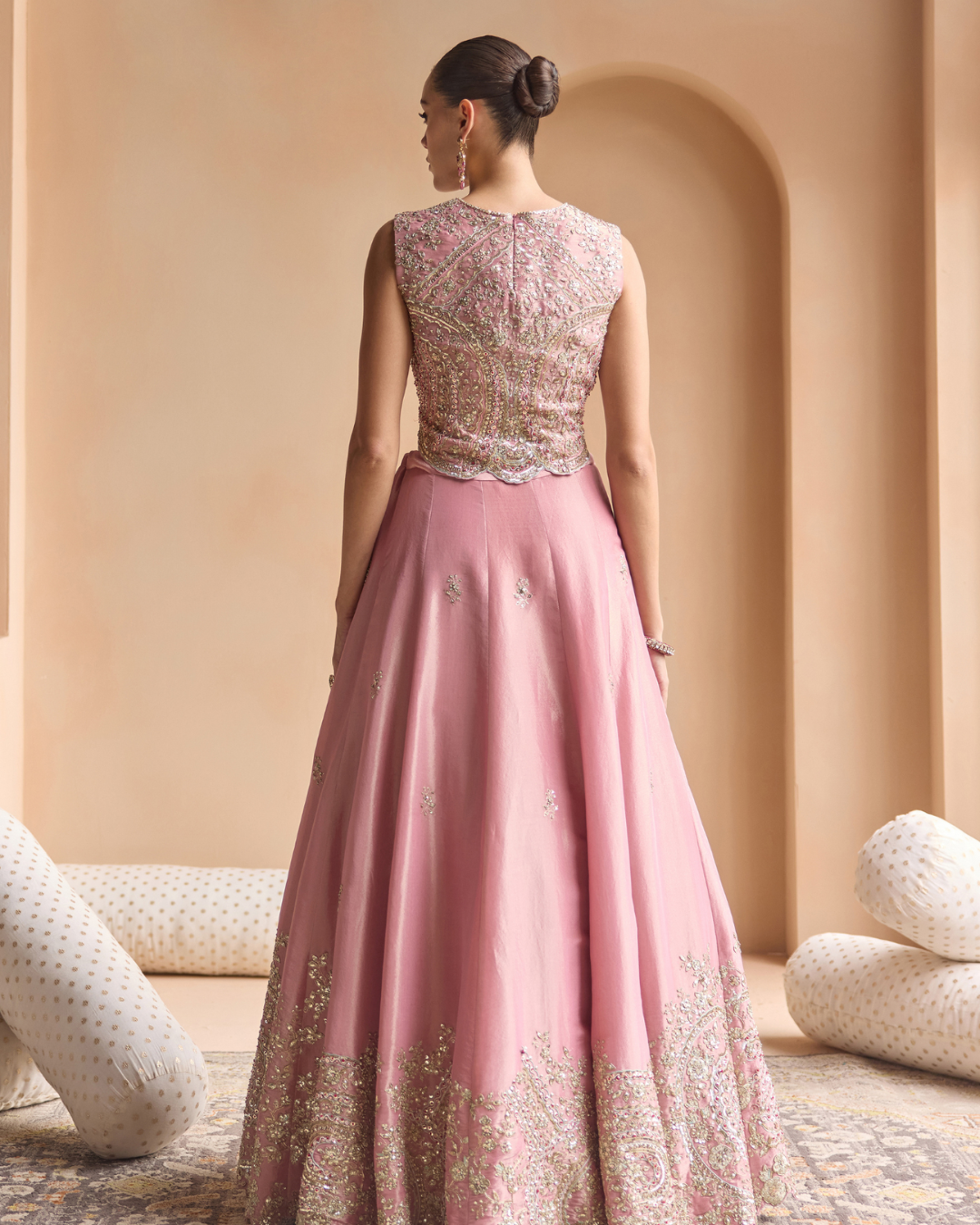 Osaa By Adarsh - Soft Berry Embroidered Tissue Lehenga Set From Off The Record
