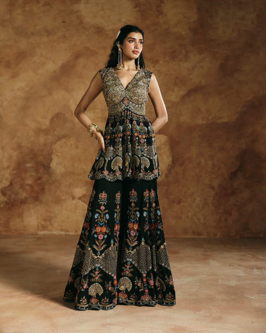 Aman Takyar - Black Sharara Set From Today's Sindh