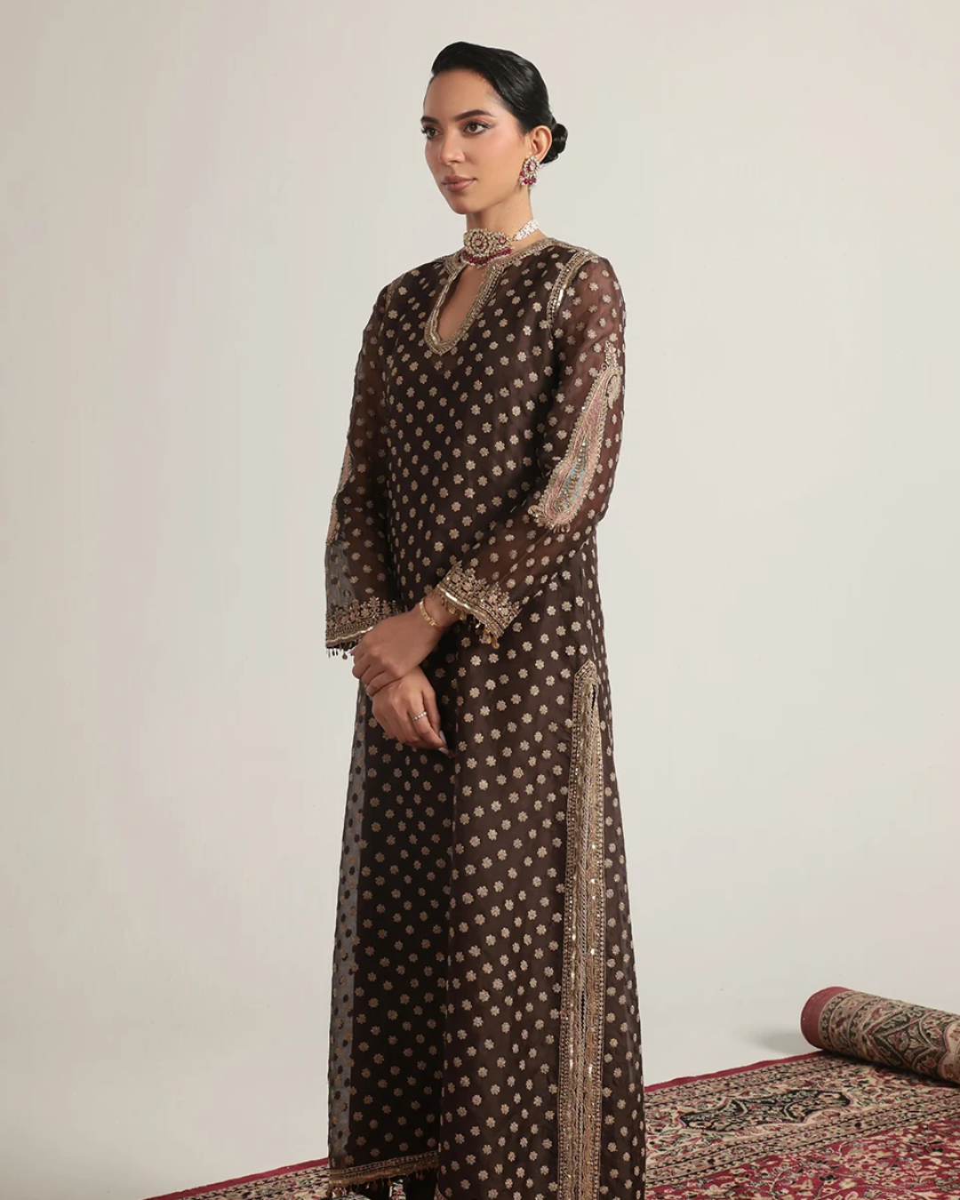 Niti Bothra - Zar-Rang Brown Buti Kurta Set
