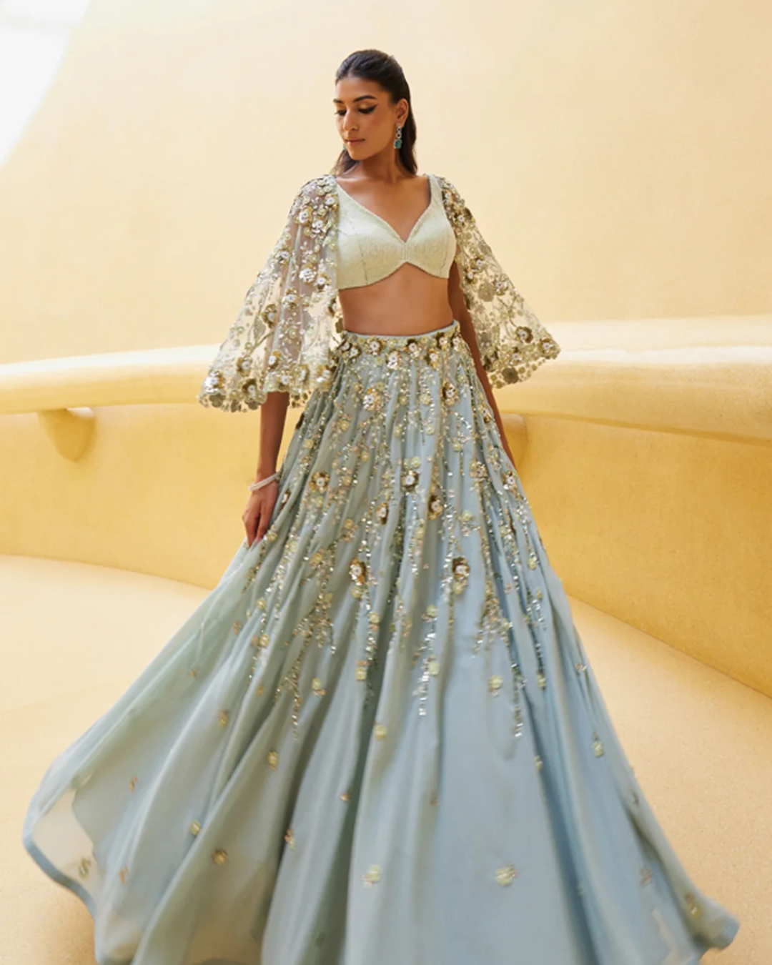 Prevasu - Mint Skirt And Cape Set From Eraya
