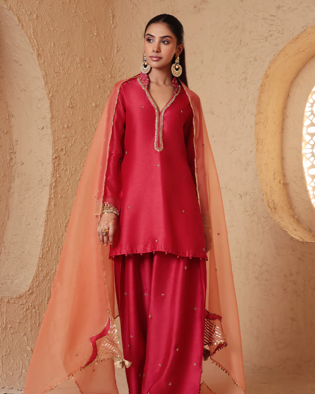 Niti Bothra - Mehrang Red Short Buti Kurta Set