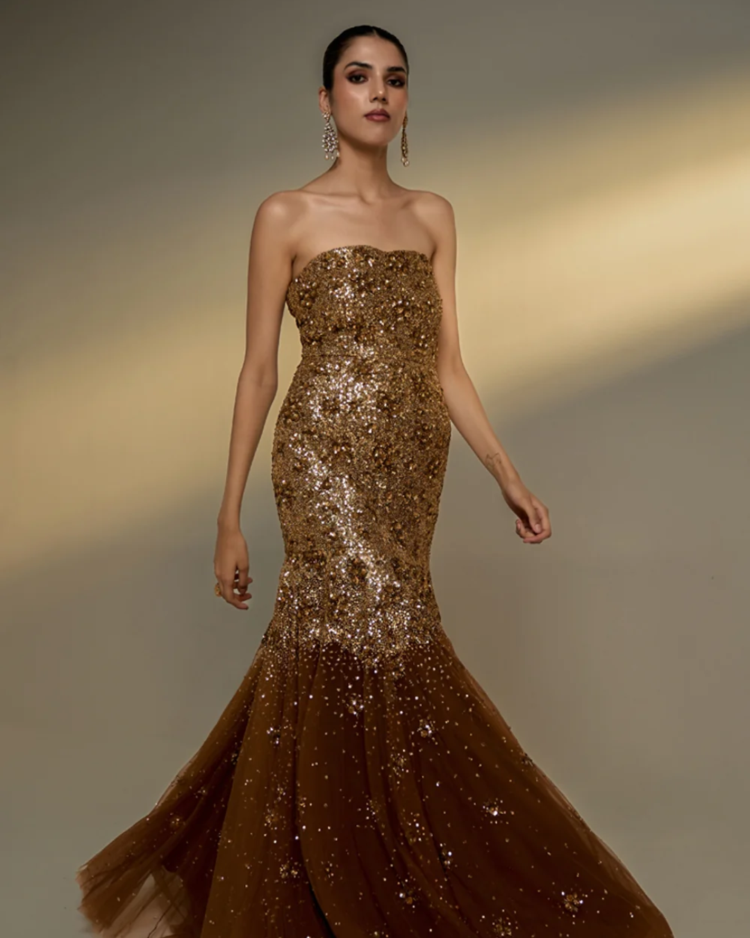 Prevasu - Copper Gold Gown From The Mocha Edit