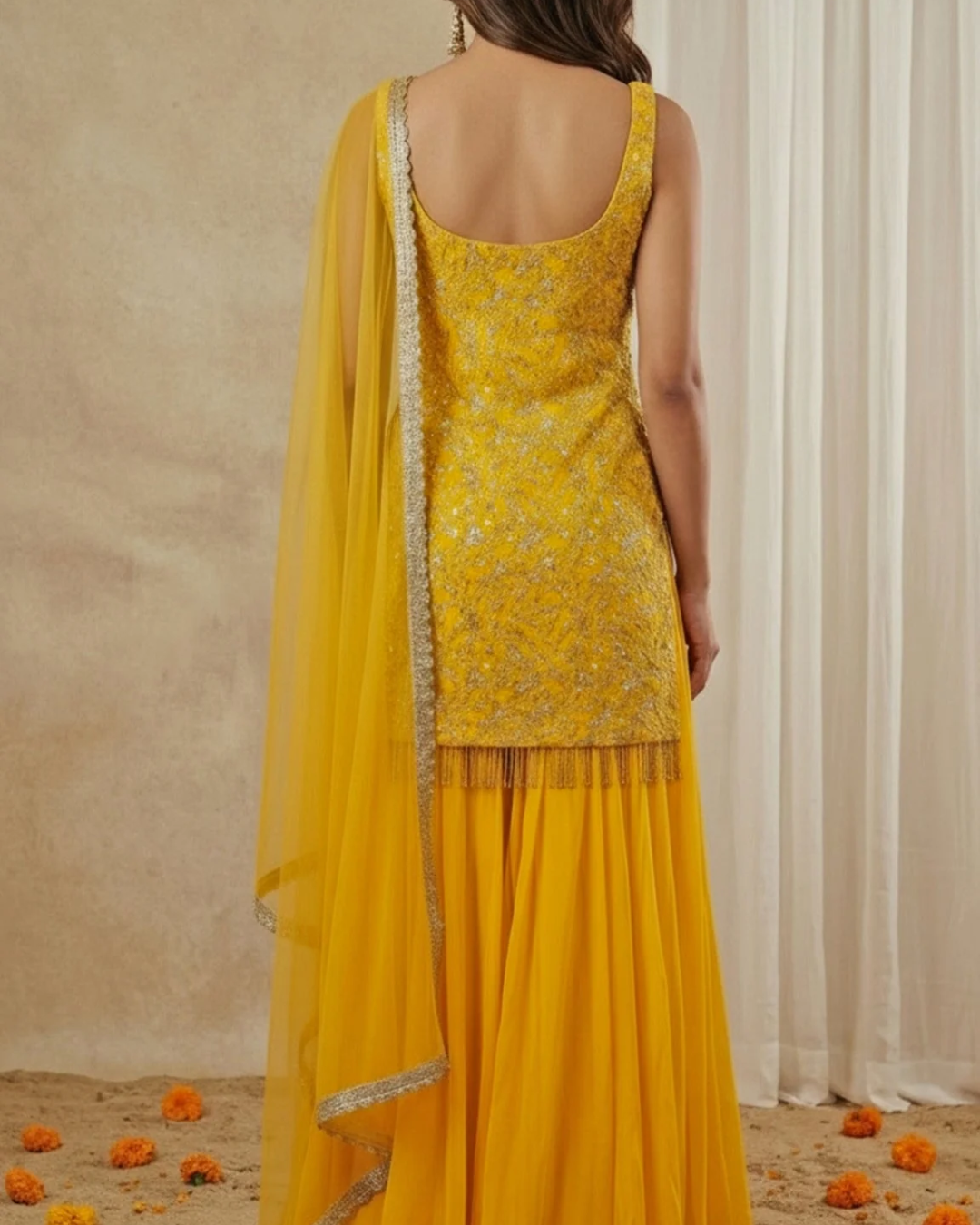 Anisha Shetty - Mango Yellow Sharara Set