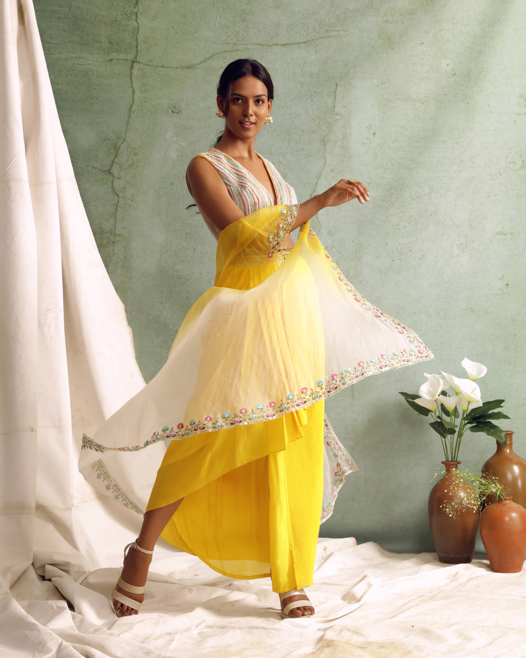 Priyanka Jain - Crop Top With Draped Skirt And Cape From Love Of Tomorrow