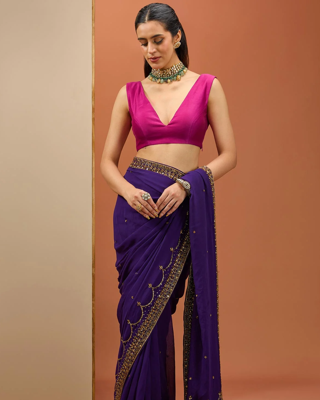 Esha Koul - Deep Purple Saree Set From Noor