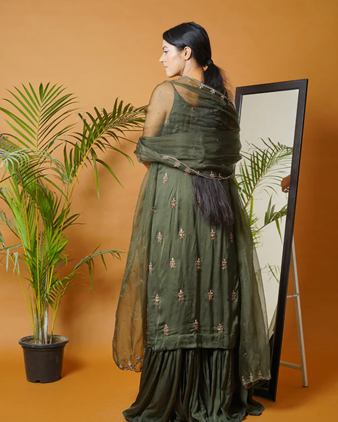 Sonali Bansal - Olive green kurti and  garara set with dupatta From Fiza