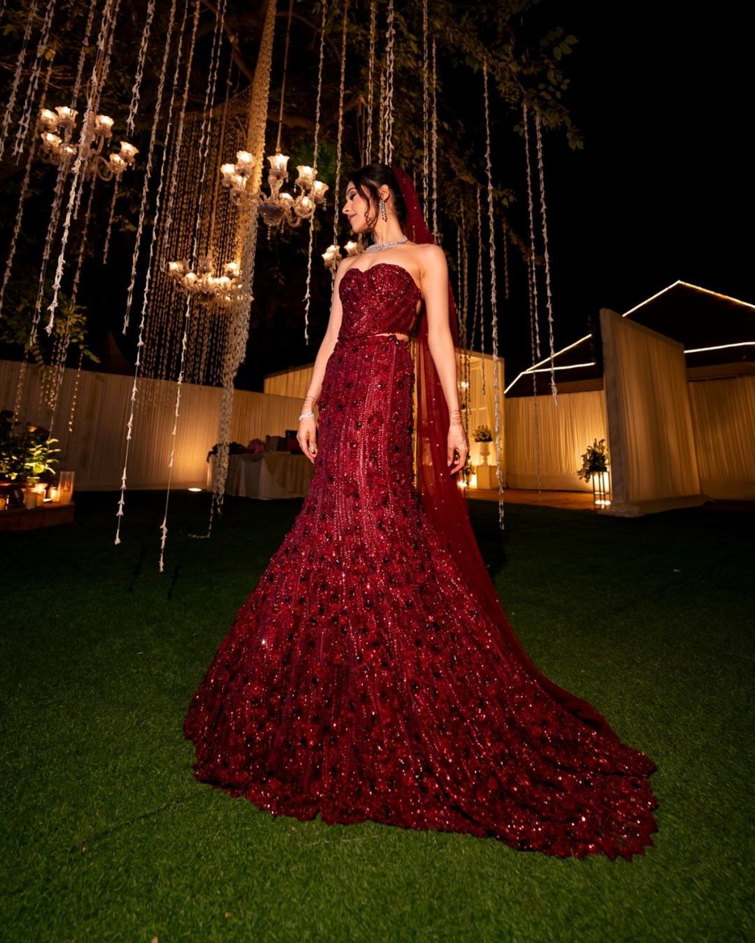 Isa by Dolly Wahal - Maroon Corset Fishcut Lehenga From Ittara