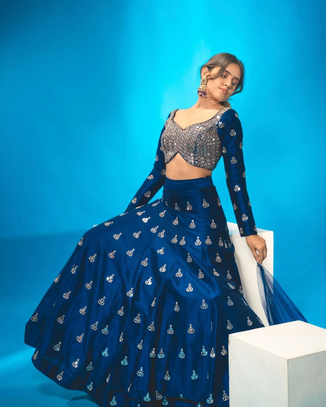 Anisha Shetty - Navy Blue Lehenga Set From Rangin