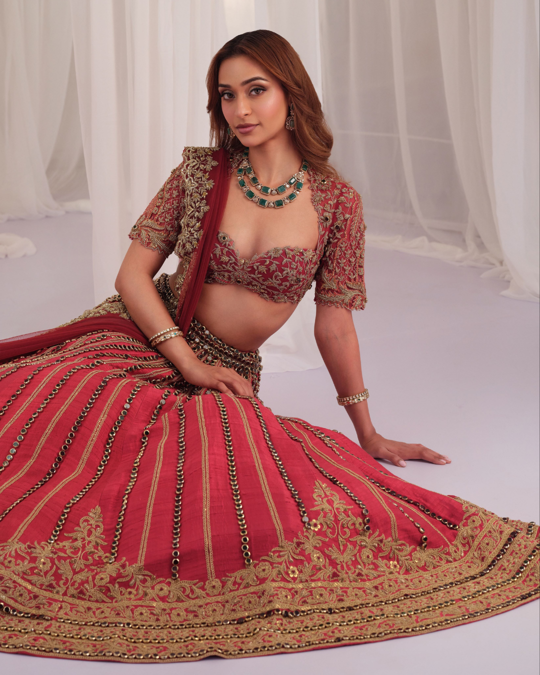 K&A By Karishma And Ashita - Maroon Marodi Raw Silk Lehenga With Blouse & Dupatta From First Love