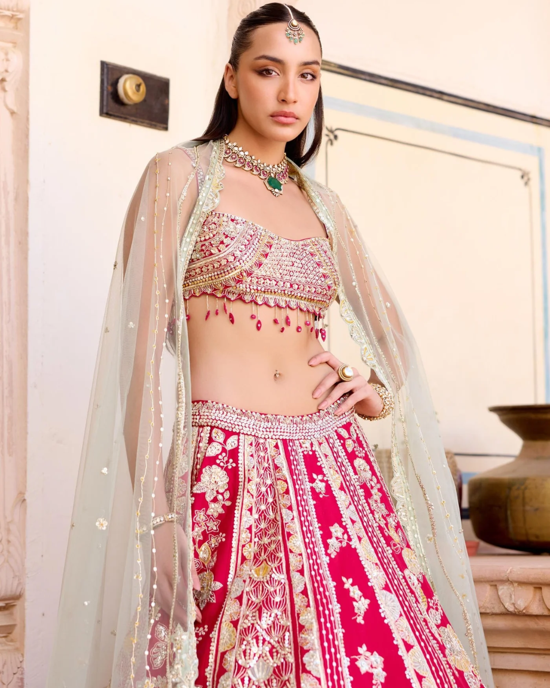 Osaa By Adarsh - Cut Ruby Mulberry Silk Lehenga Set From SAFAR