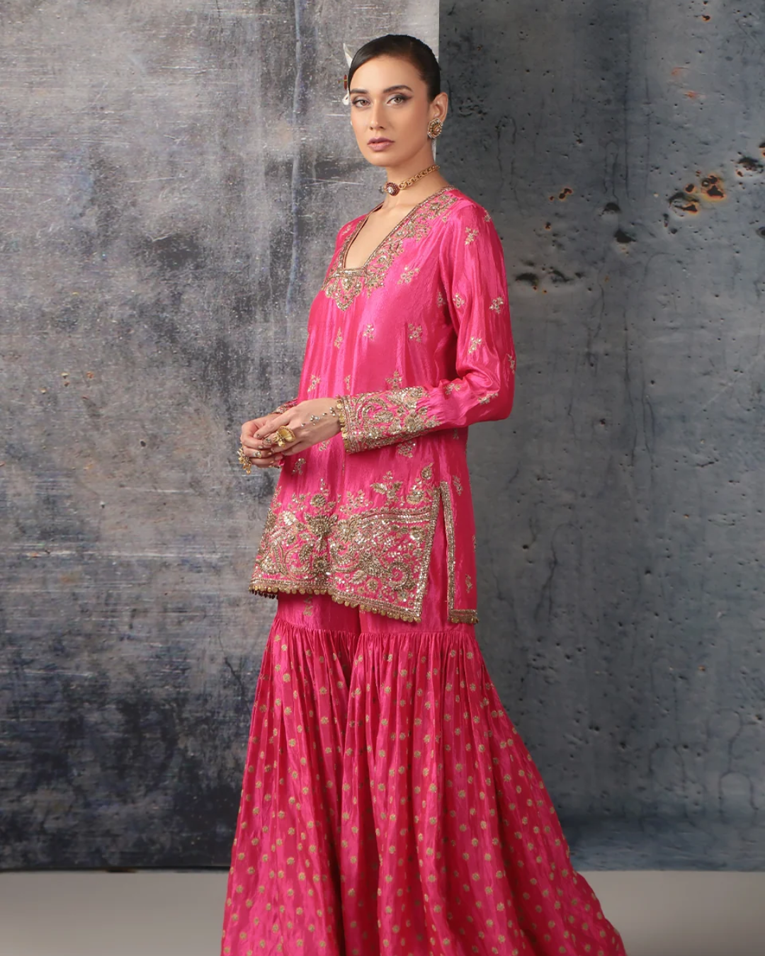 Niti Bothra - Zar-Rang Pink Buti Sharara Set