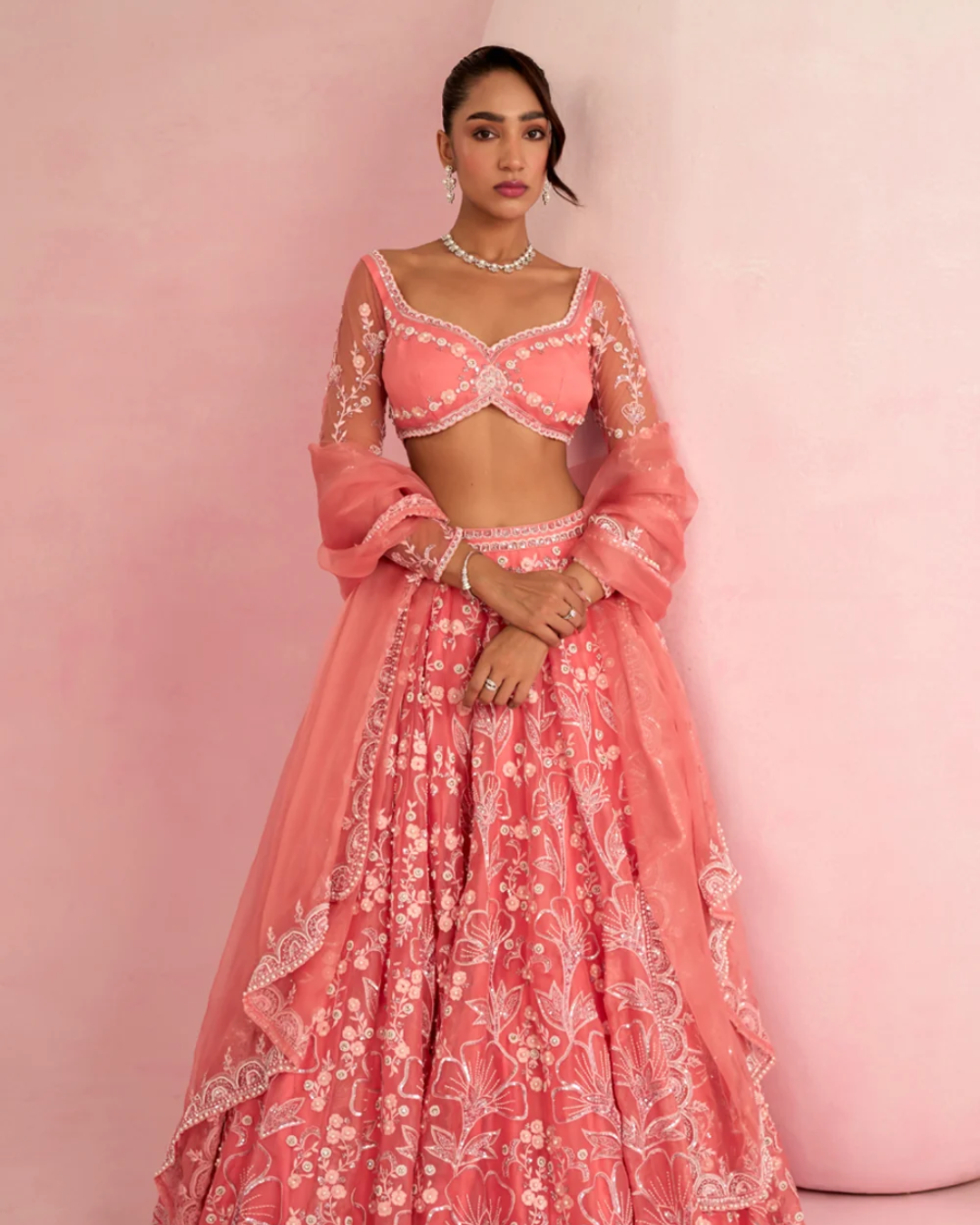 Prevasu - Peach Lehenga Set From Solene