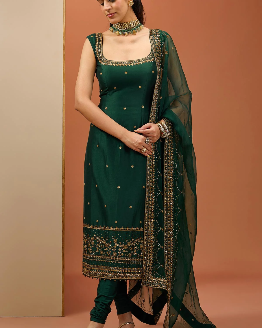 Esha Koul - Emerald Green Long Kurta Set From Noor