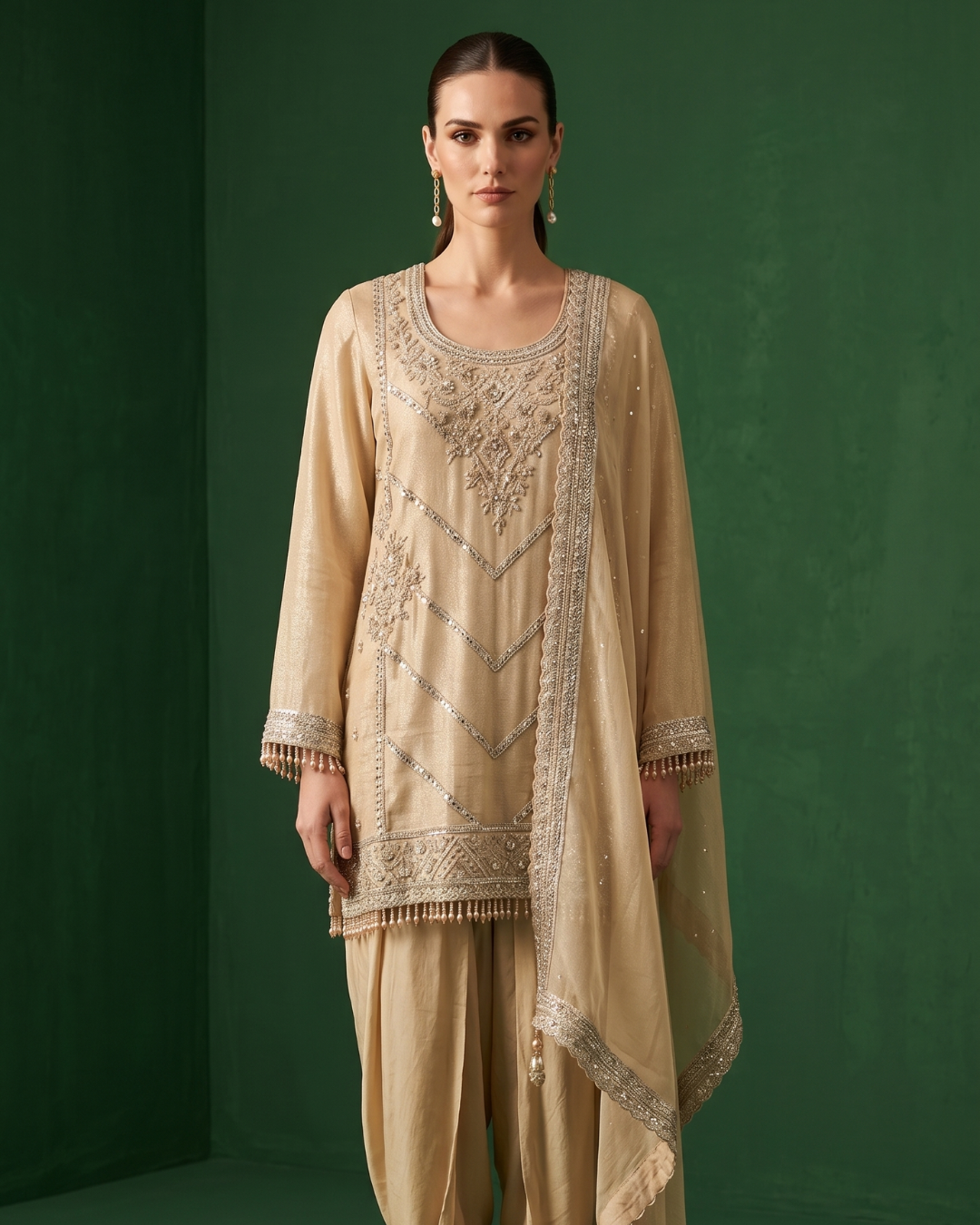 Basanti Kapde Aur Koffee - Pearl Cascade Embroidered Dhoti Set From Suits & Shararas