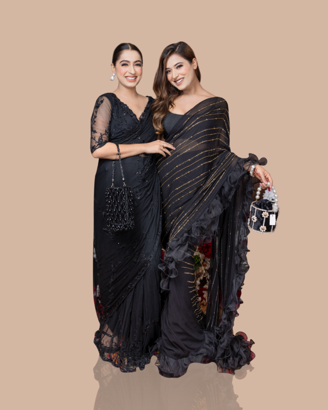 Sonali Bansal - Black hand embroidered drape saree with plunge V neckline blouse From Wedding Capsule