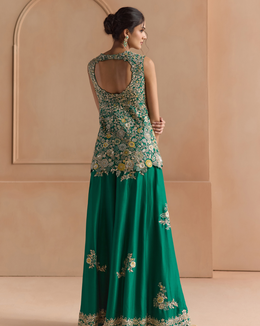 Osaa By Adarsh - Jewel Green Embroidered Peplum Garara Set From Off The Record