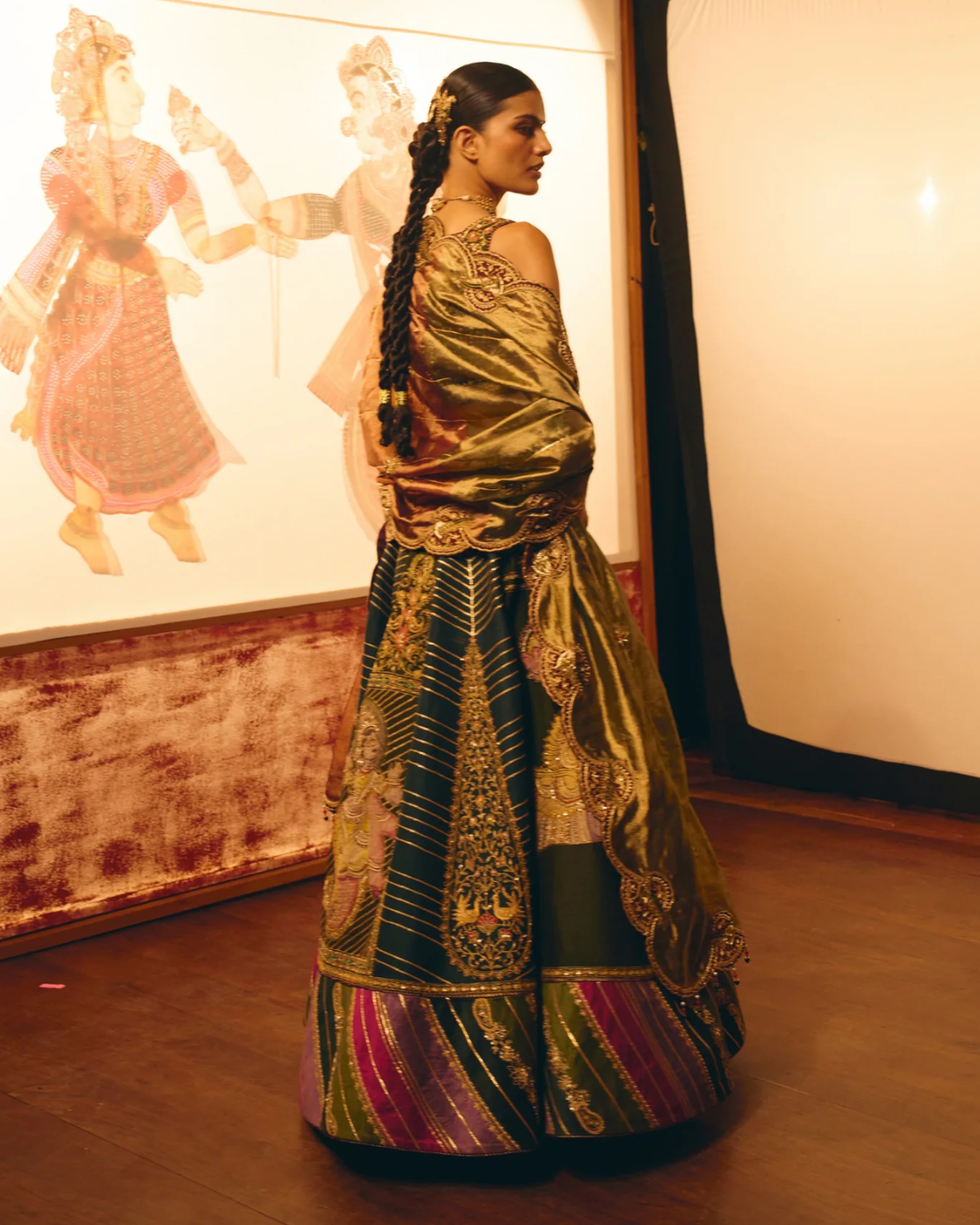 Aditi Gupta - Divyakatha Teal Patch Work Lehenga With Tissue Duppata Set From Chitrakatha