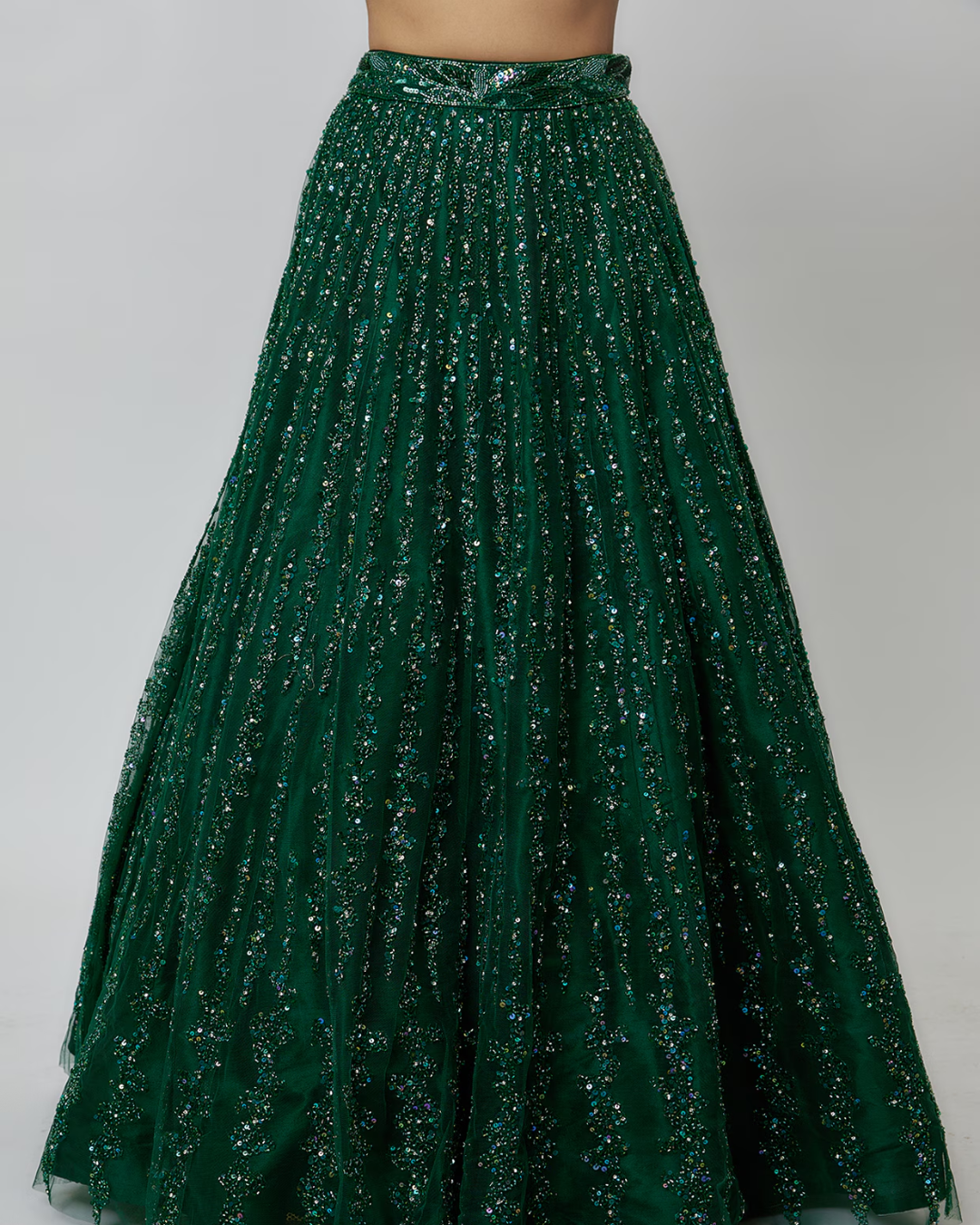Isa by Dolly Wahal - Emerald Green Net Hand Embroidered Lehenga Set