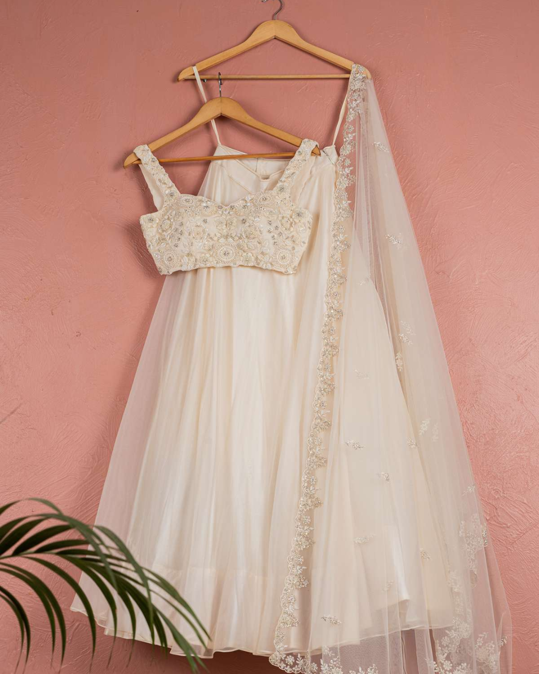 Anisha Shetty - Frosted Pearl Emroidered Blouse & Dupatta With Organza Lehenga Set