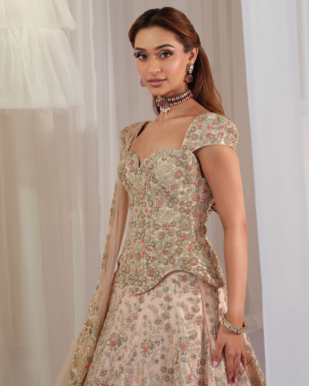 K&A By Karishma And Ashita - Blush Hand Embellished Corset With Lehenga & Dupatta From First Love