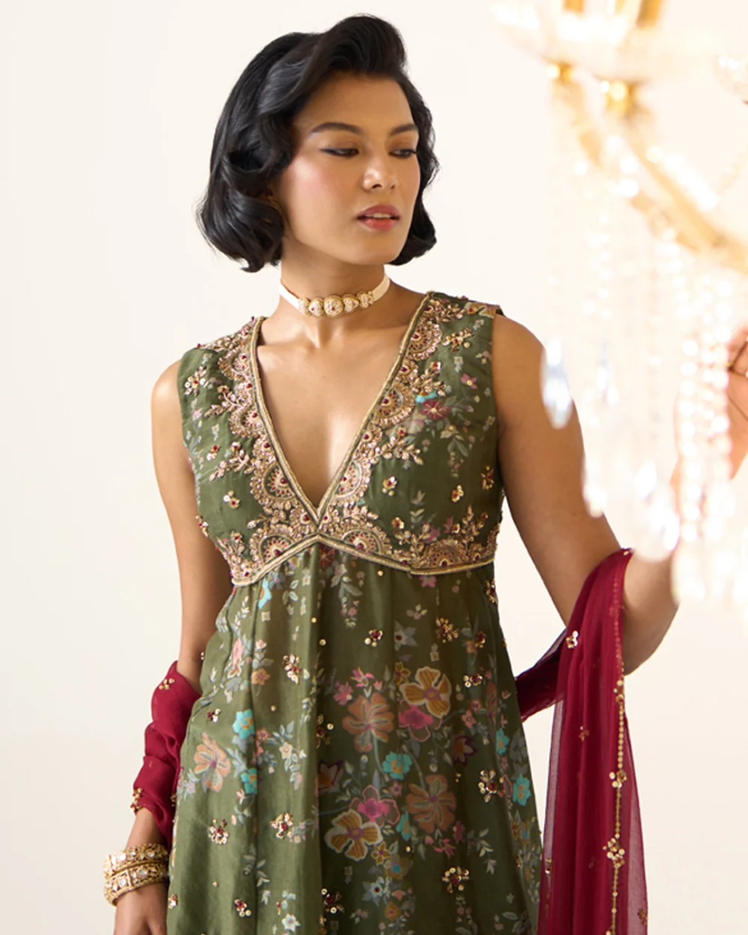 Prevasu - Olive Printed Sharara Set From Gulabo