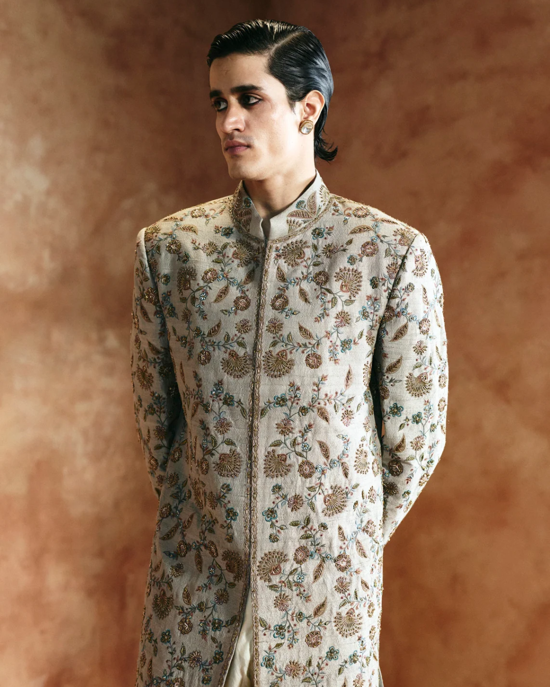 Aman Takyar - Light Beige Sherwani Set From Today’s Sindh