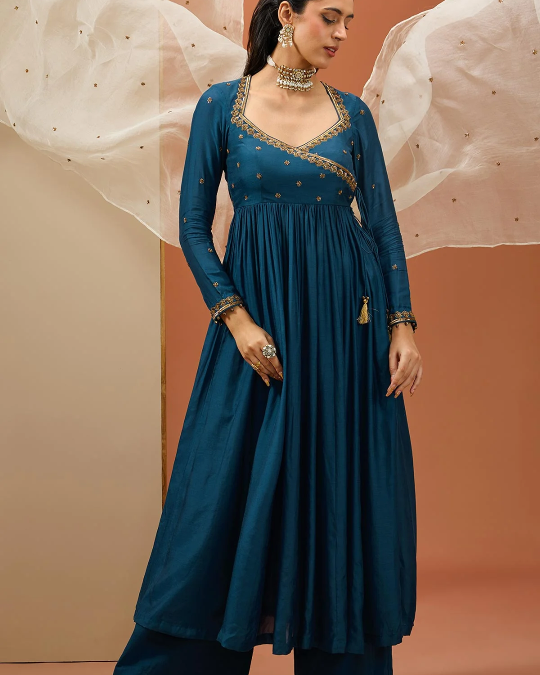 Esha Koul - Blue Angrakha Anarkali Set From Noor