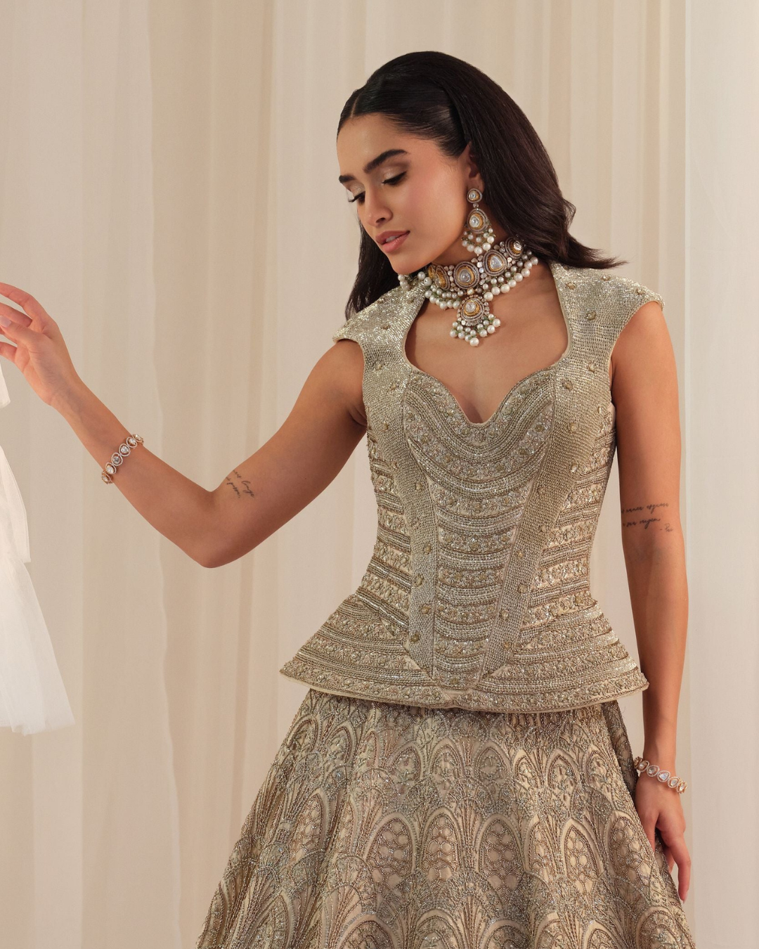 K&A By Karishma And Ashita - Ivory Empress Structured Corset With Lehenga & Dupatta From First Love